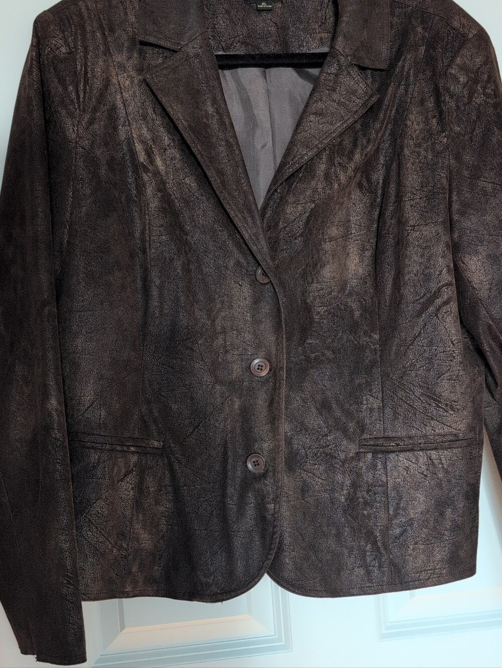 Classic Women's Dark Brown Faux Leather Blazer Jacket